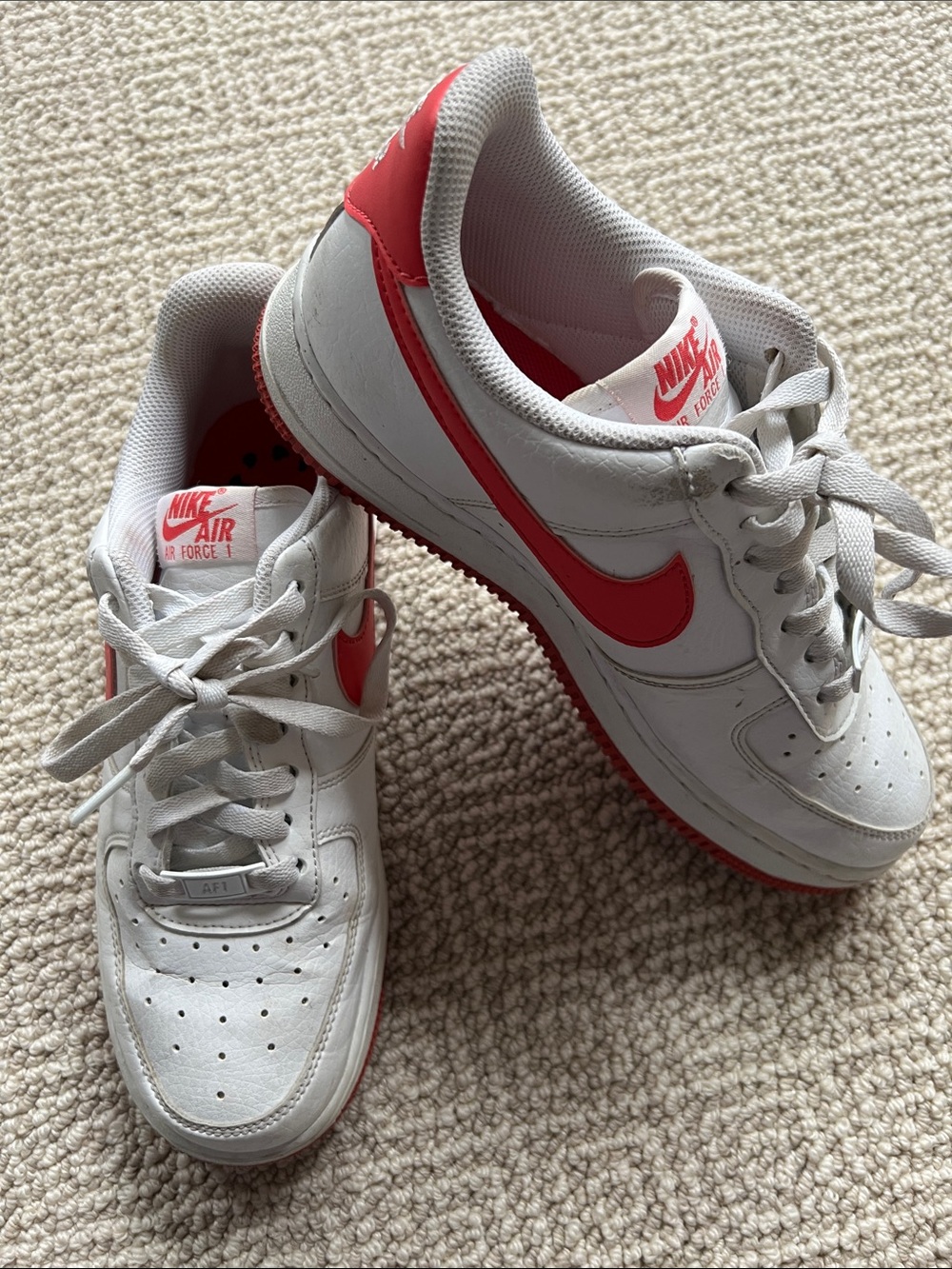 Nike White and Red Low-Top Athletic Sneakers